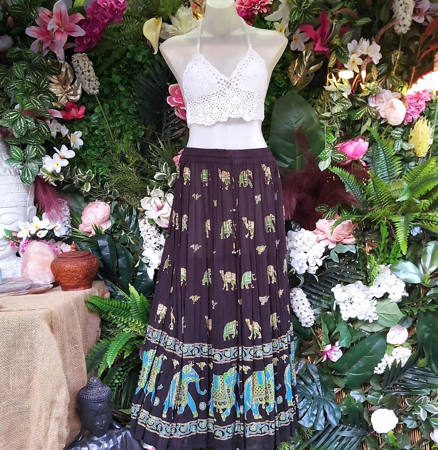 Gypsy Bohemian Black & Multi Maxi Skirt Size 12-14