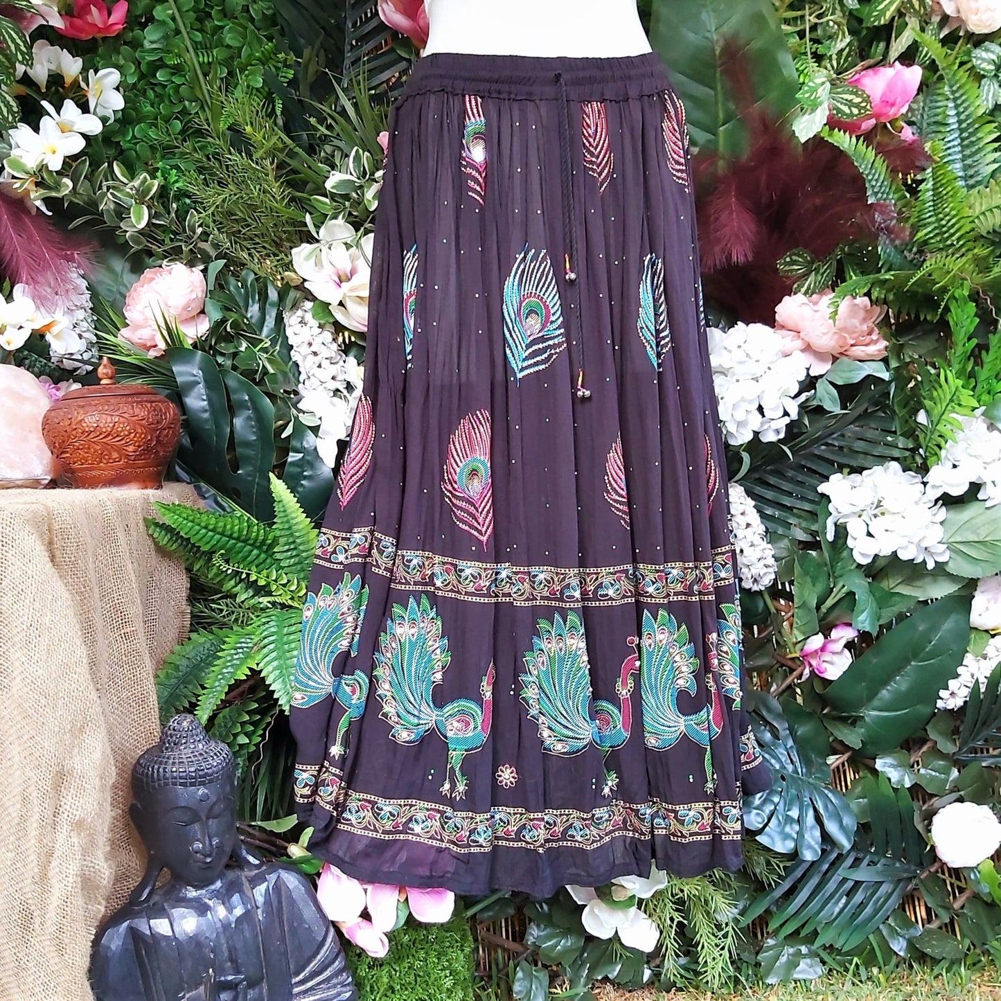 Gypsy Bohemian Black & Multi Maxi Skirt Size 12-14