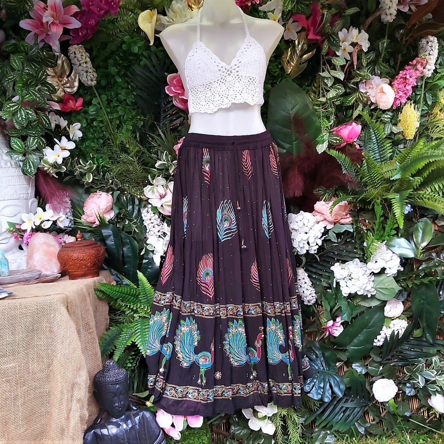 Gypsy Bohemian Black & Multi Maxi Skirt Size 12-14