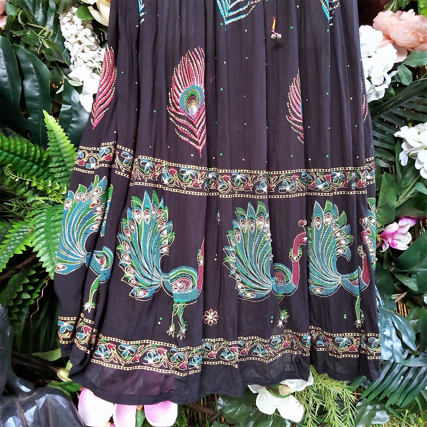 Gypsy Bohemian Black & Multi Maxi Skirt Size 12-14