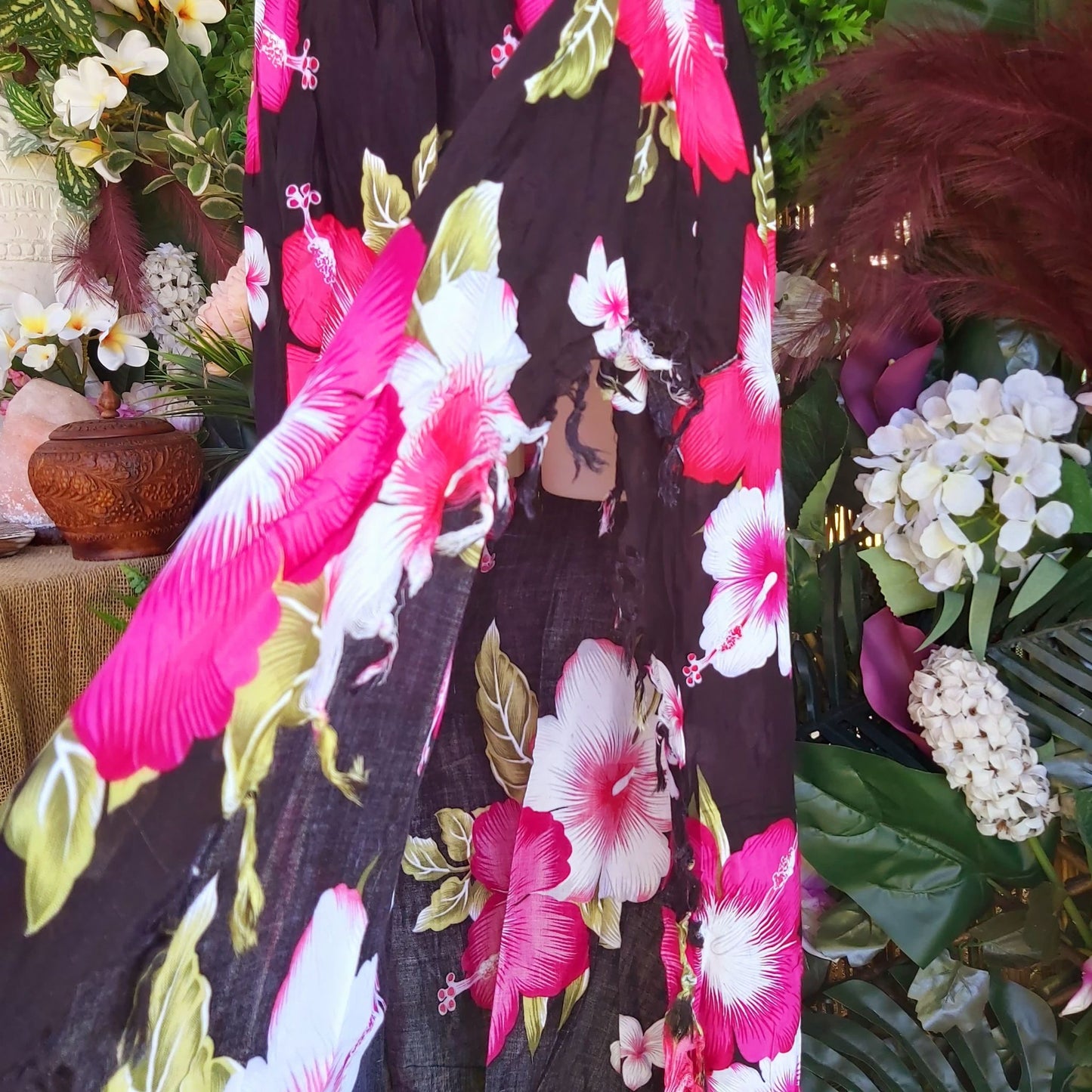 Polynesian Floral Long Pink Sarong Maxi Skirt Size 12-14