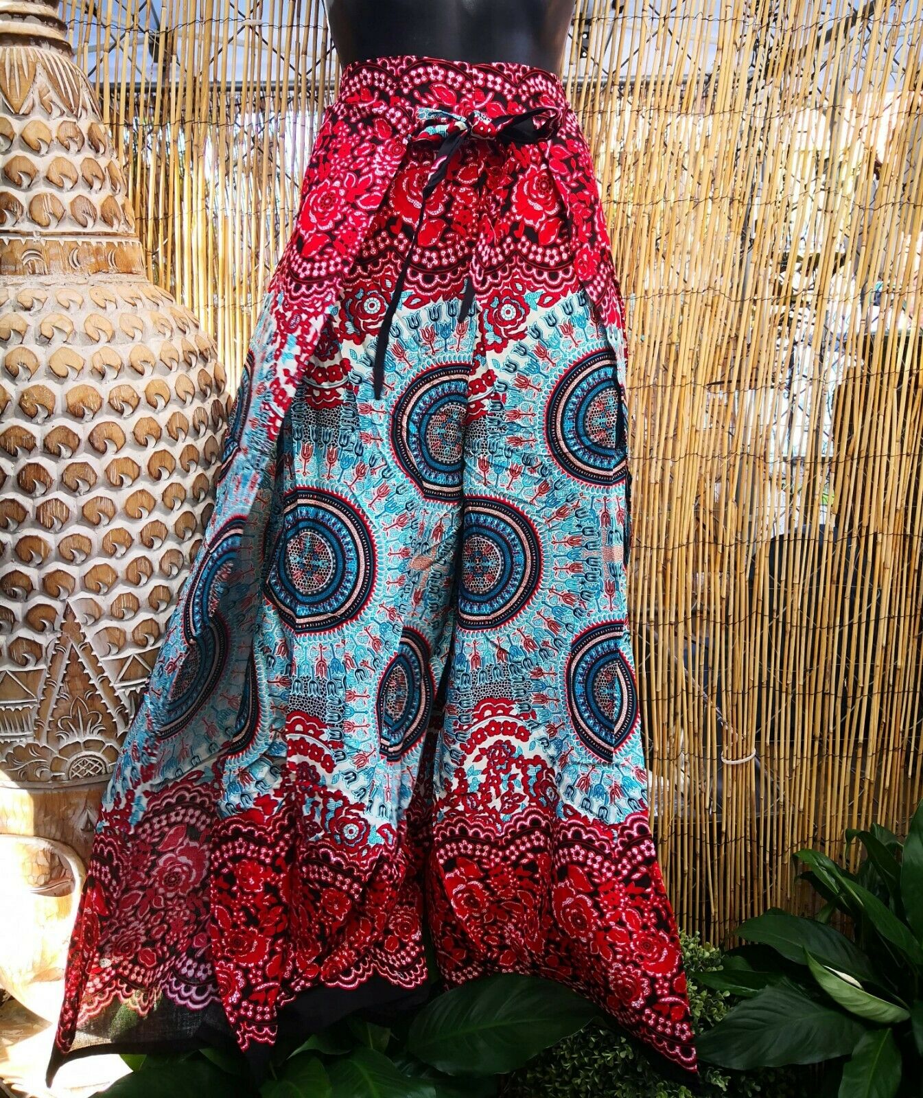 Paisley Bohemian Women Front Slit Wide Leg Pants