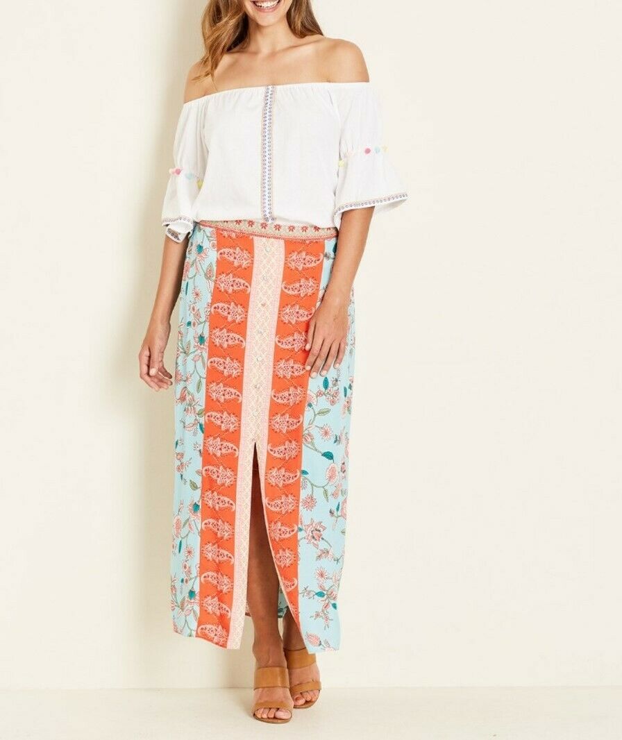 Crossroads Bohemian Floral Button Maxi Skirt