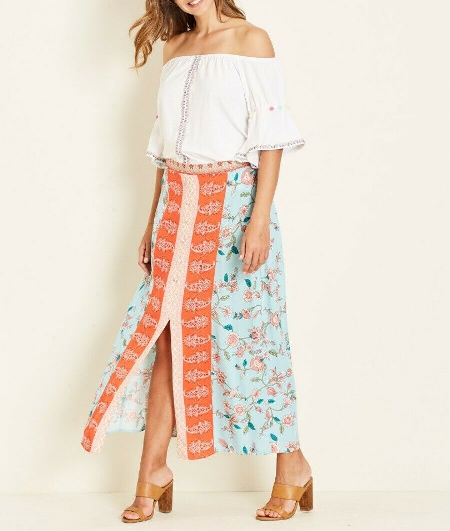 Crossroads Bohemian Floral Button Maxi Skirt