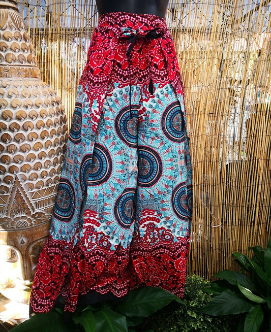 Paisley Bohemian Women Front Slit Wide Leg Pants