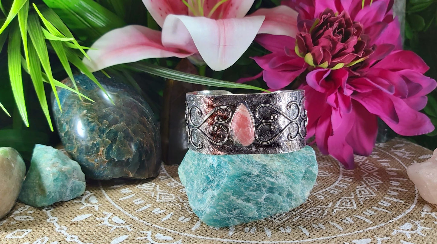 Rhodochrosite Inner Peace Bangle Bracelet (B110)