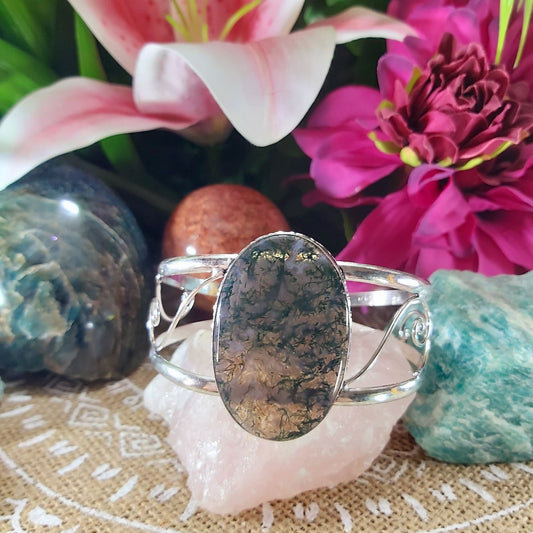Moss Agate Peace Bangle (B121)