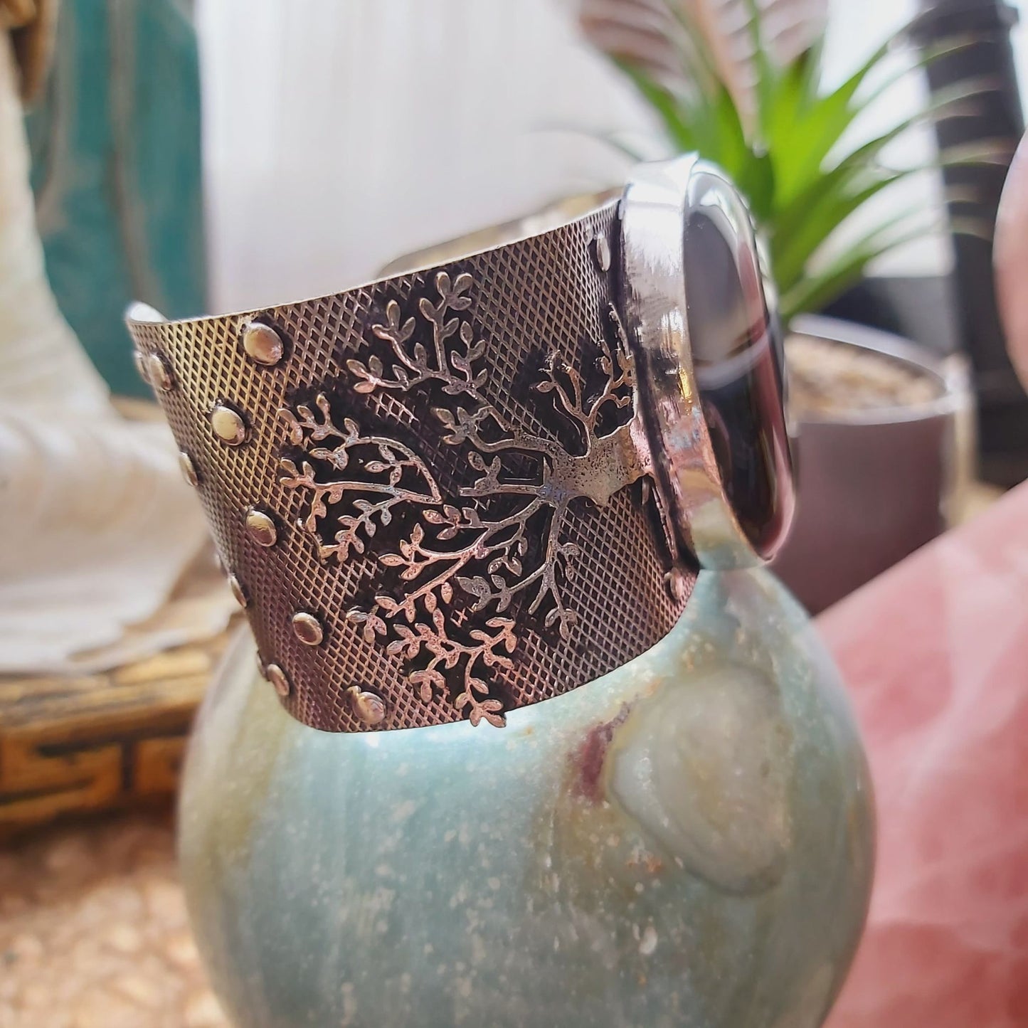 Black Lace Onyx Bangle Bracelet (B162)