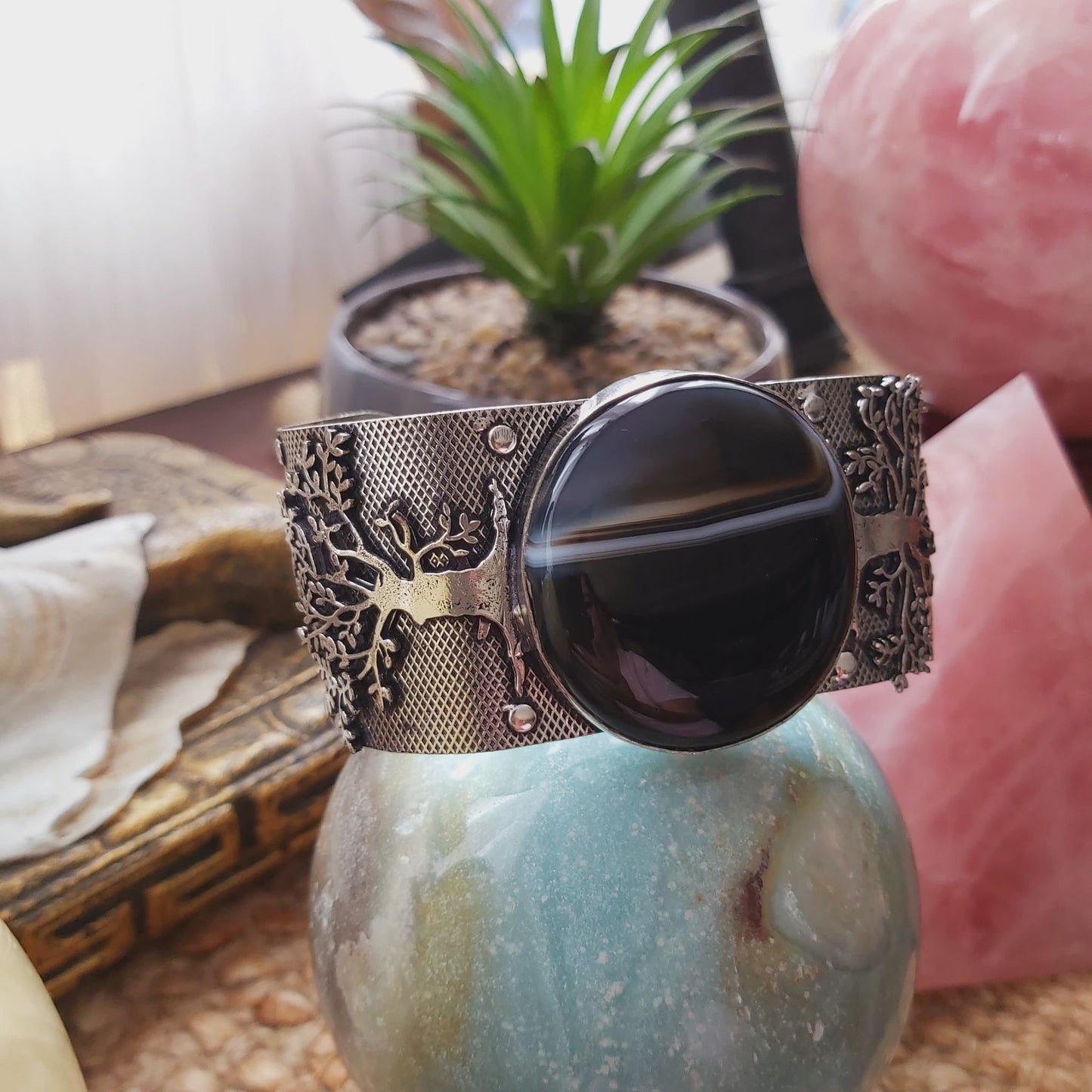 Black Lace Onyx Bangle Bracelet (B162)