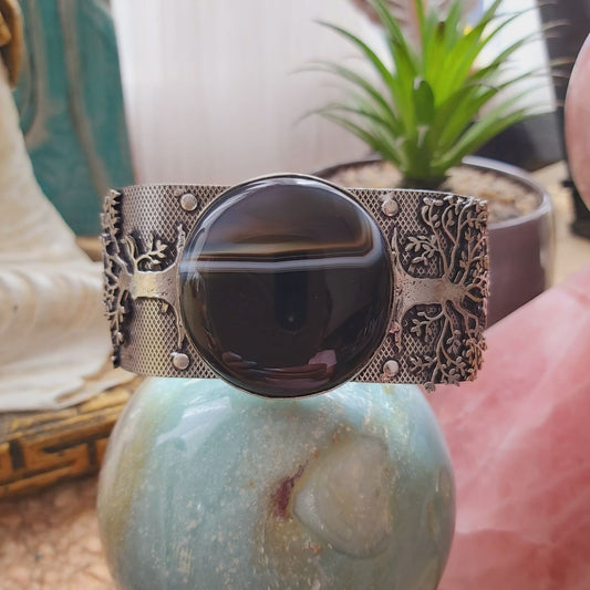 Black Lace Onyx Bangle Bracelet (B162)