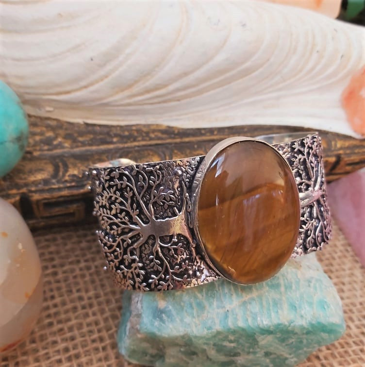 Tiger Eye Earth Star Gemstone Bangle/Bracelet (B176)