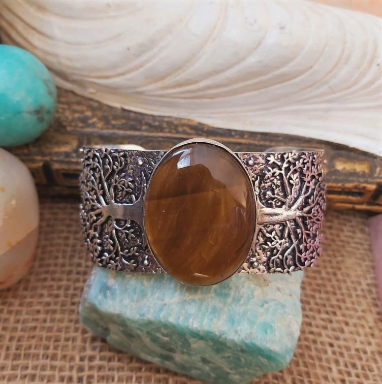 Tiger Eye Earth Star Gemstone Bangle/Bracelet (B176)