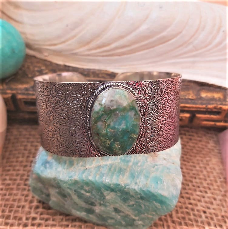 Chrysocolla Heart Chakra Gemstone Bangle (B191)