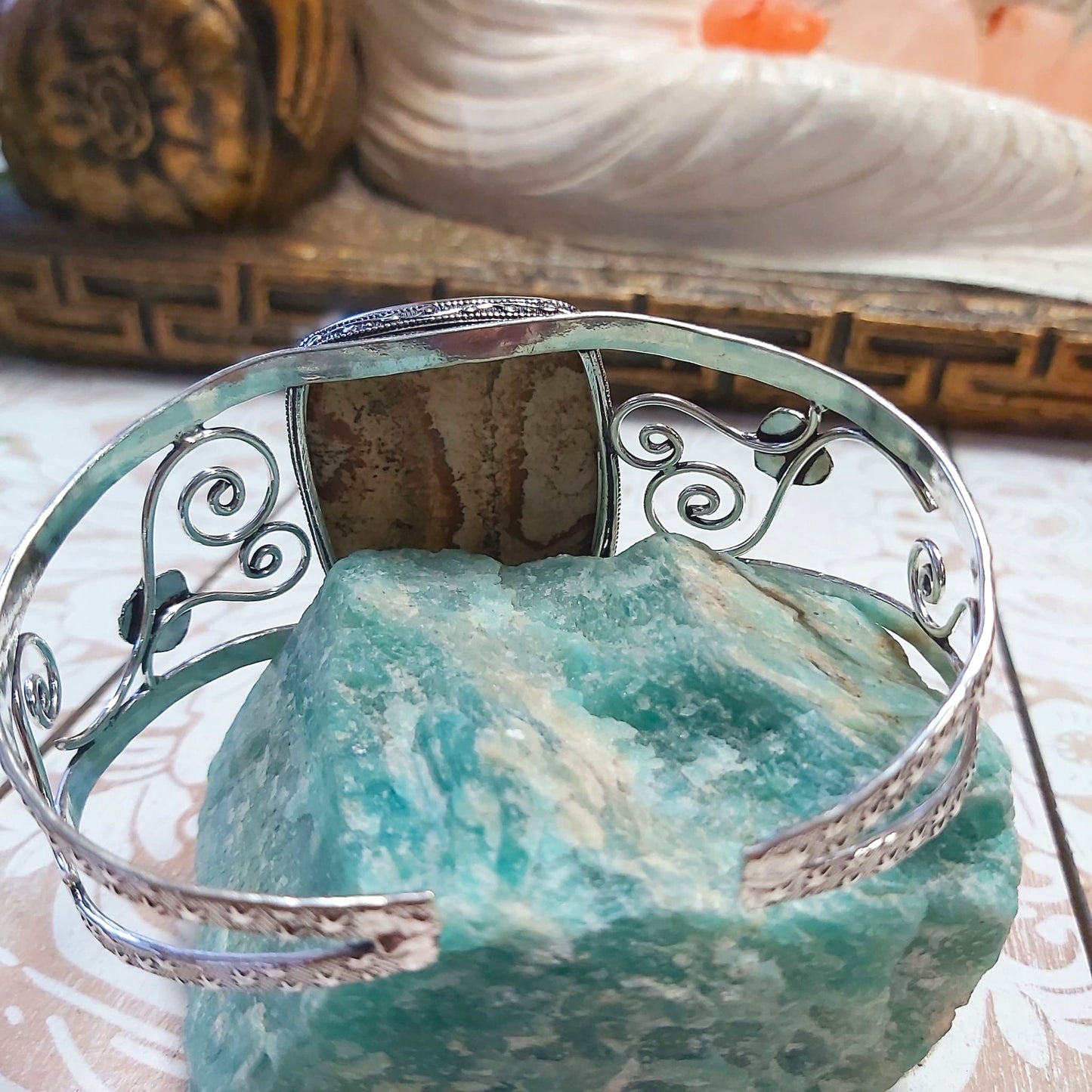 Picture Jasper Courage Gemstone Bangle (B228)