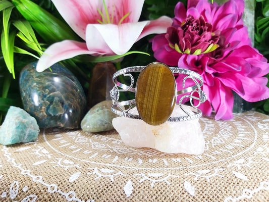 Tiger Eye Earth Star Gemstone Bangle Bracelet (B80)
