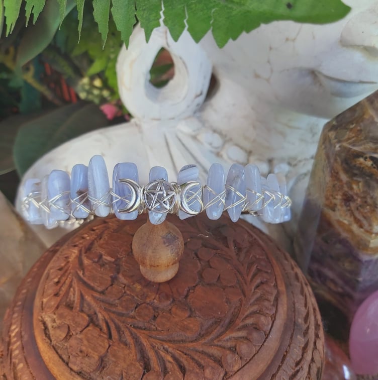 Blue Lace Agate Gemstone Crown Tiara Baroque Handmade (CR10)