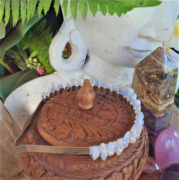 Blue Lace Agate Gemstone Crown Tiara Baroque Handmade (CR10)