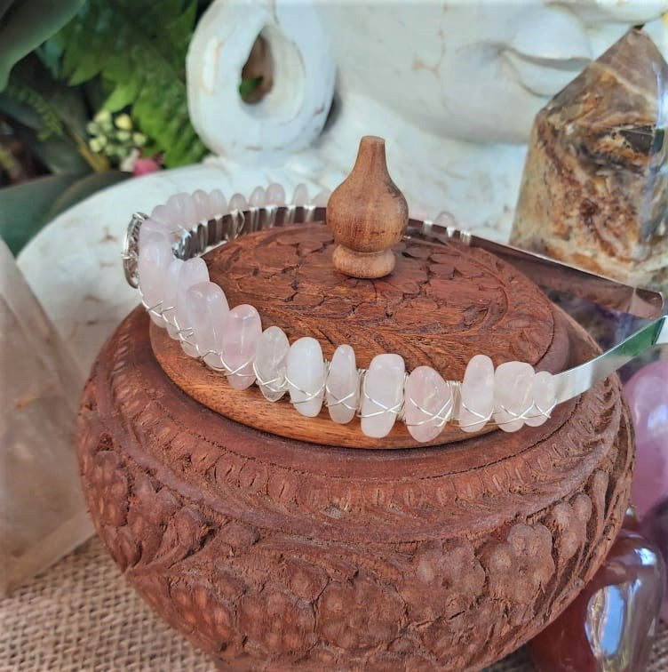 Rose Quartz Gemstone Crown Tiara Baroque Handmade (CR12)