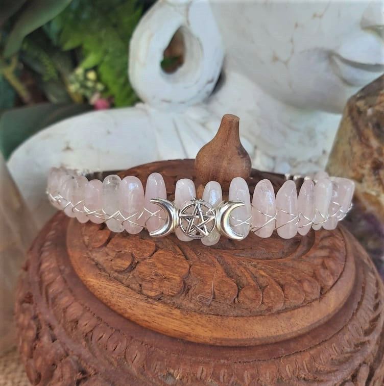 Rose Quartz Gemstone Crown Tiara Baroque Handmade (CR13)
