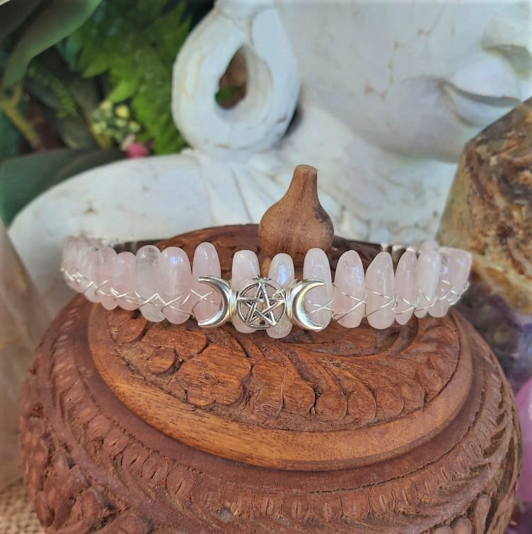 Rose Quartz Gemstone Crown Tiara Baroque Handmade (CR13)