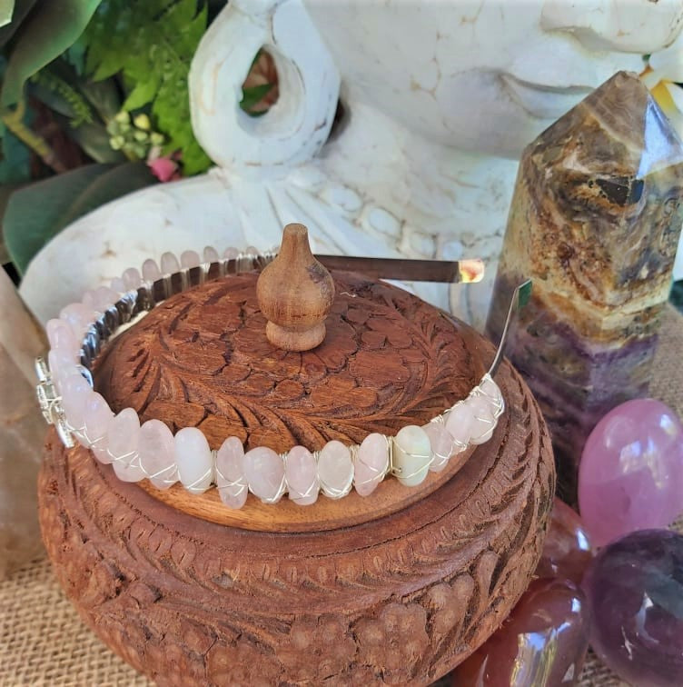 Rose Quartz Gemstone Crown Tiara Baroque Handmade (CR13)