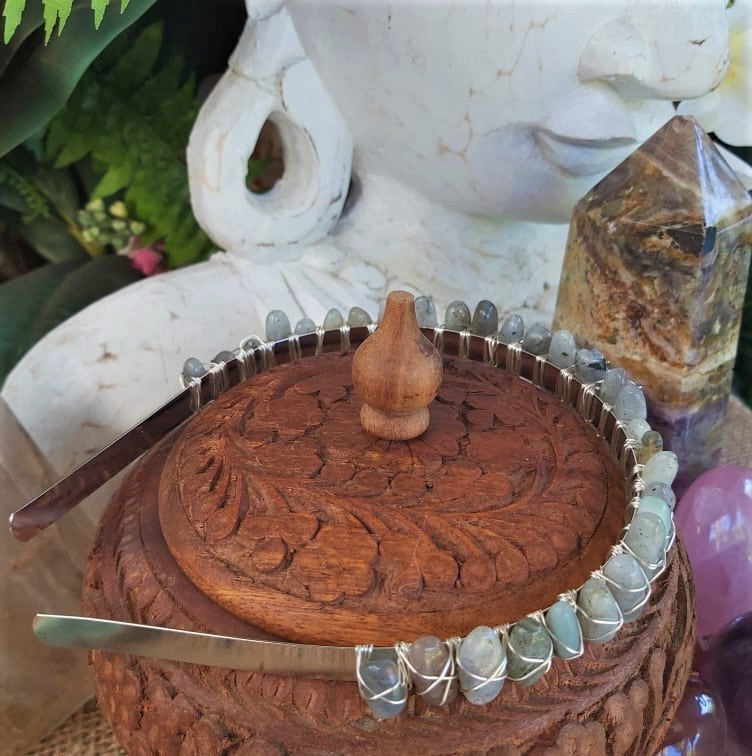 Labradorite Gemstone Crown Tiara Baroque Handmade (CR14)