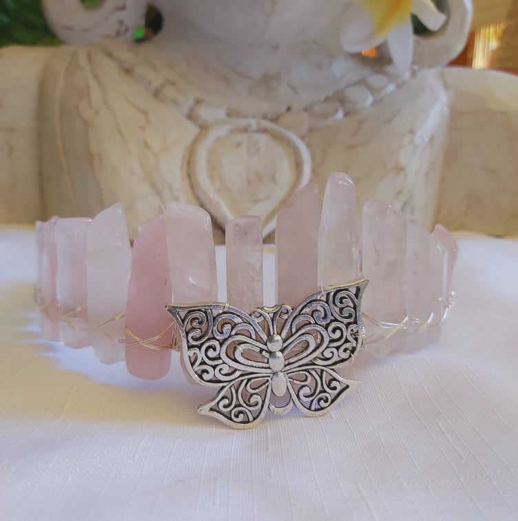 Rose Quartz Gemstone Crown Tiara Baroque Handmade (CR19)