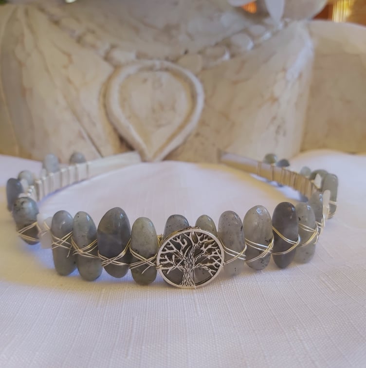 Labradorite & Moonstone Gemstone Crown Tiara Baroque Handmade (CR26)