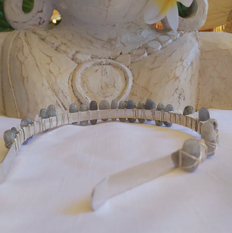 Labradorite & Moonstone Gemstone Crown Tiara Baroque Handmade (CR26)