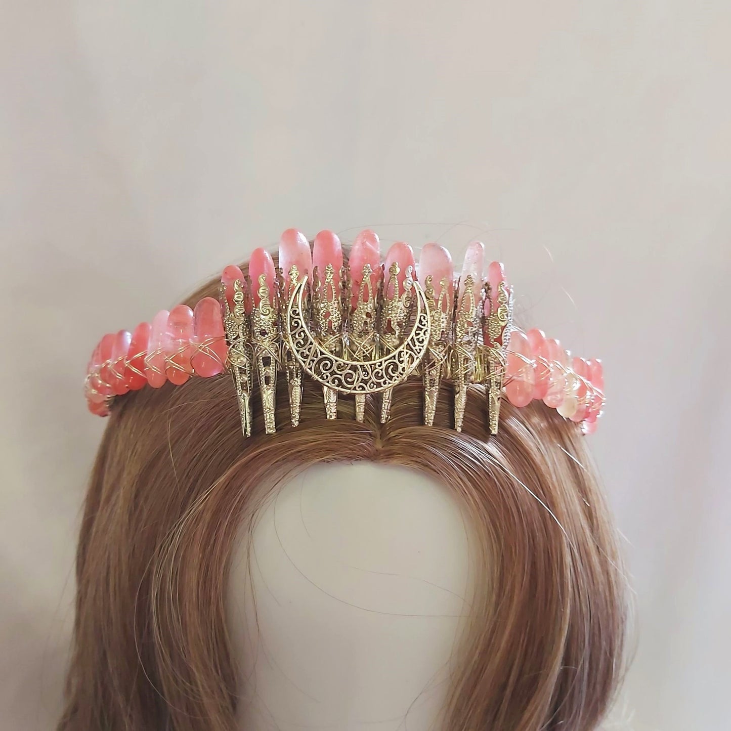 Watermelon Quartz Crystal Gemstone Crown Tiara Handmade (CR40)