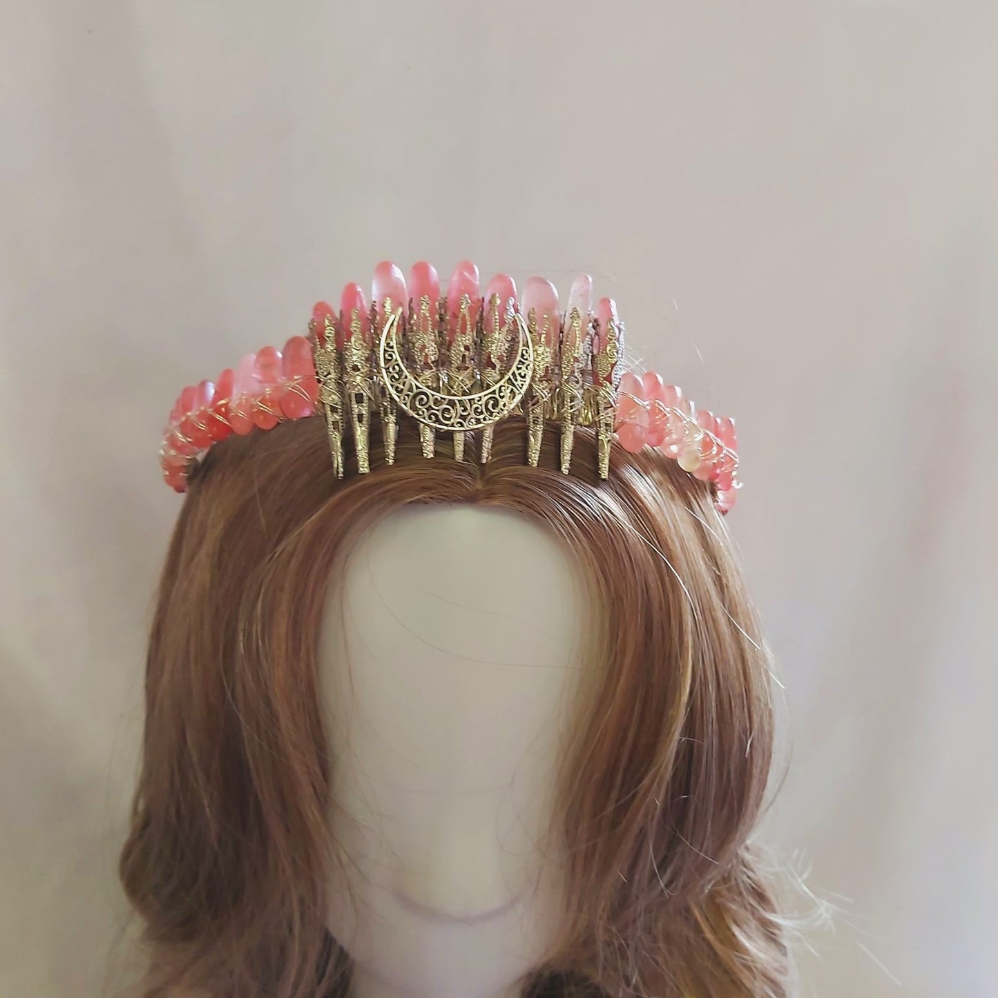Watermelon Quartz Crystal Gemstone Crown Tiara Handmade (CR40)