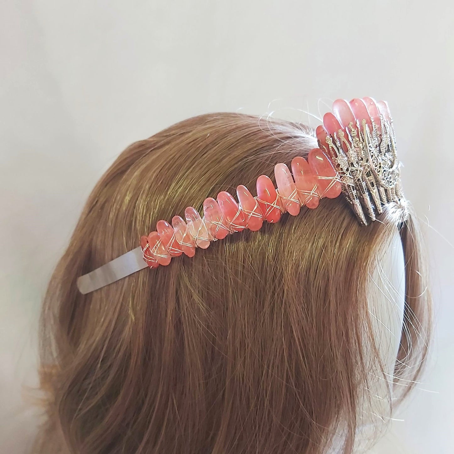 Watermelon Quartz Crystal Gemstone Crown Tiara Handmade (CR40)