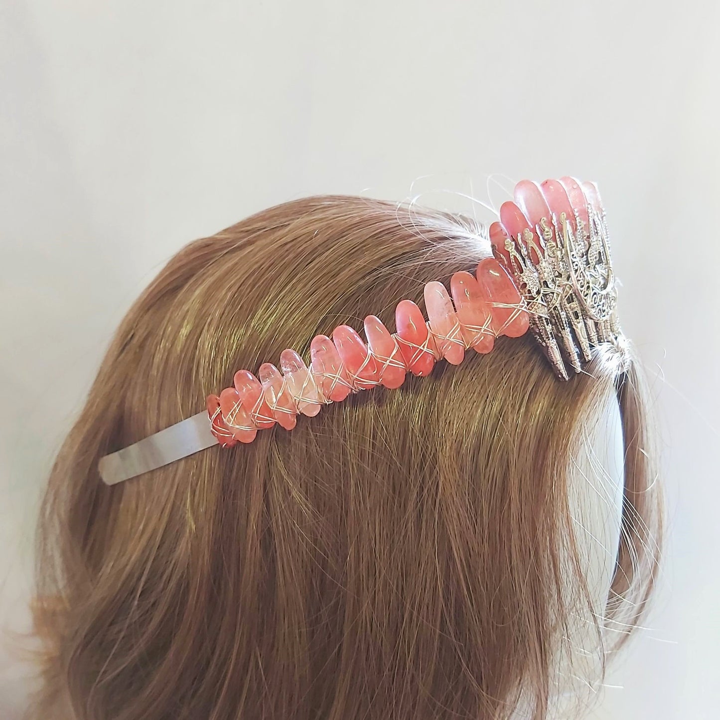 Watermelon Quartz Crystal Gemstone Crown Tiara Handmade (CR40)