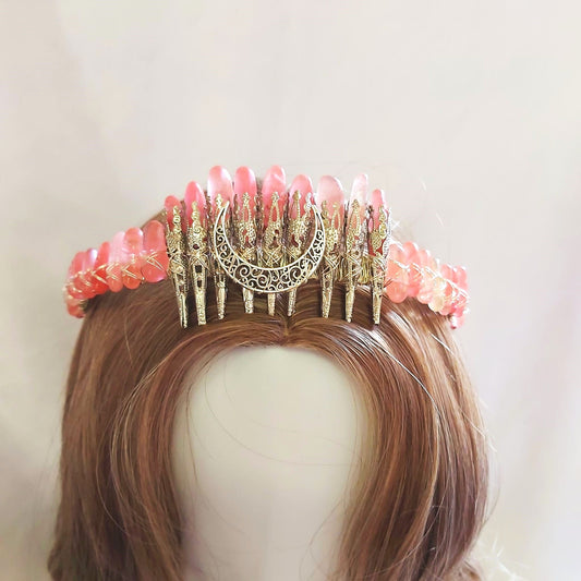 Watermelon Quartz Crystal Gemstone Crown Tiara Handmade (CR40)