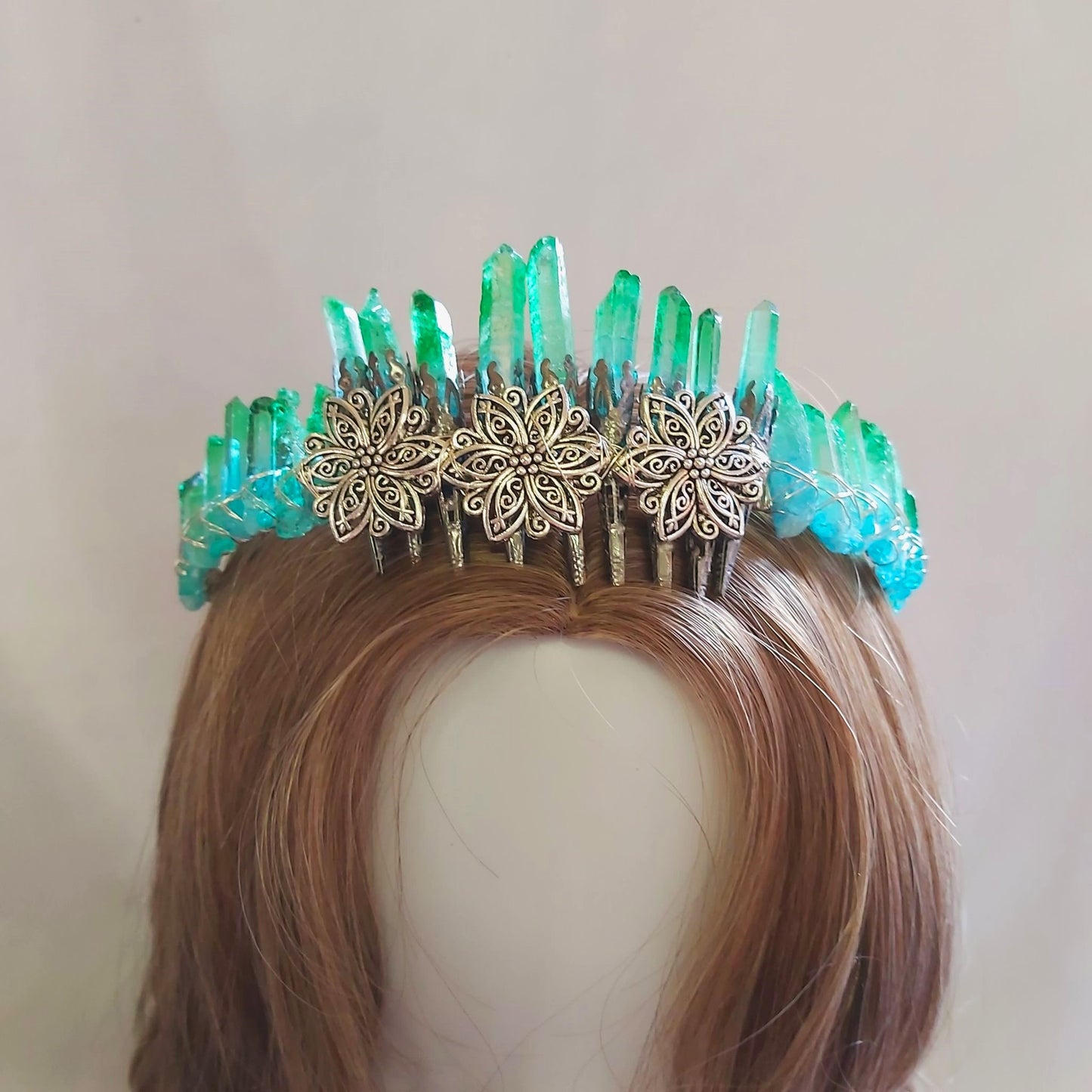 Quartz Crystal Gemstone Crown Tiara Handmade (CR43)