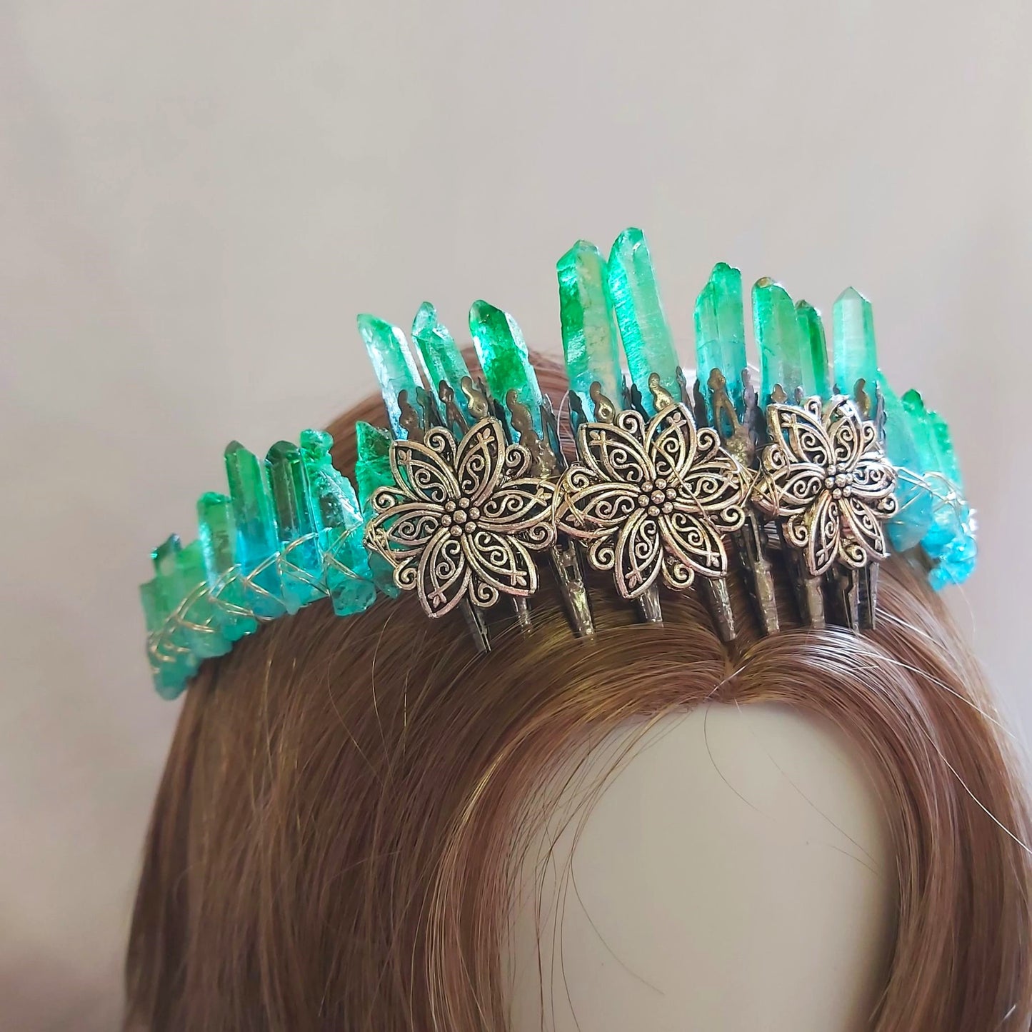Quartz Crystal Gemstone Crown Tiara Handmade (CR43)