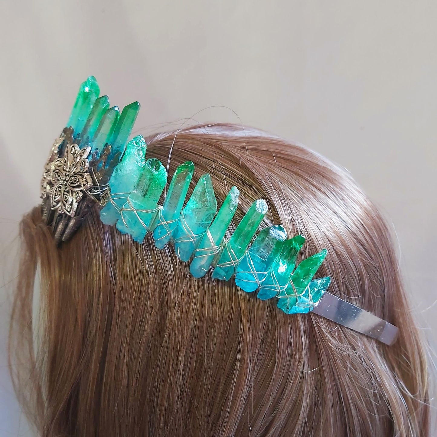 Quartz Crystal Gemstone Crown Tiara Handmade (CR43)