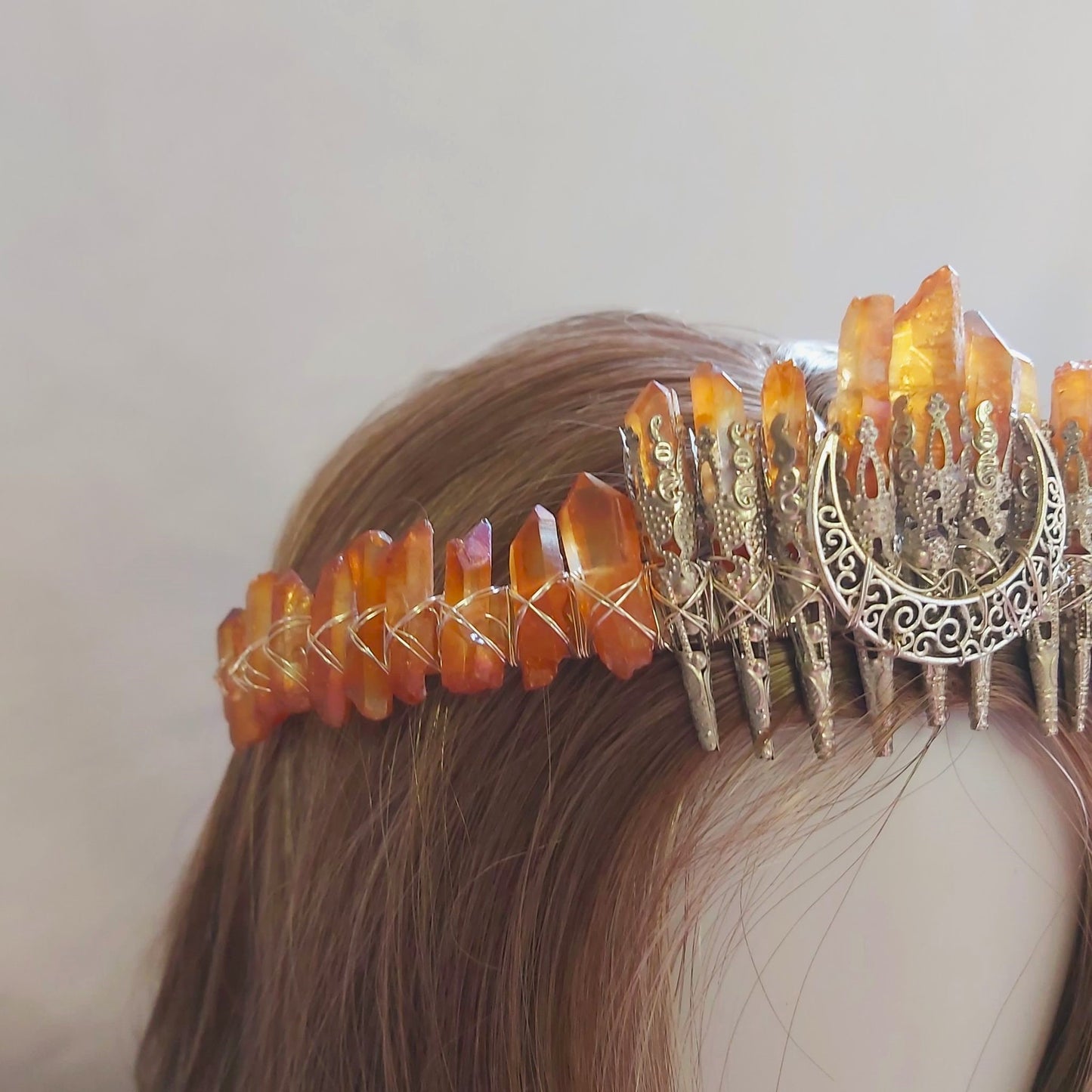 Quartz Crystal Gemstone Crown Tiara Handmade (CR44)
