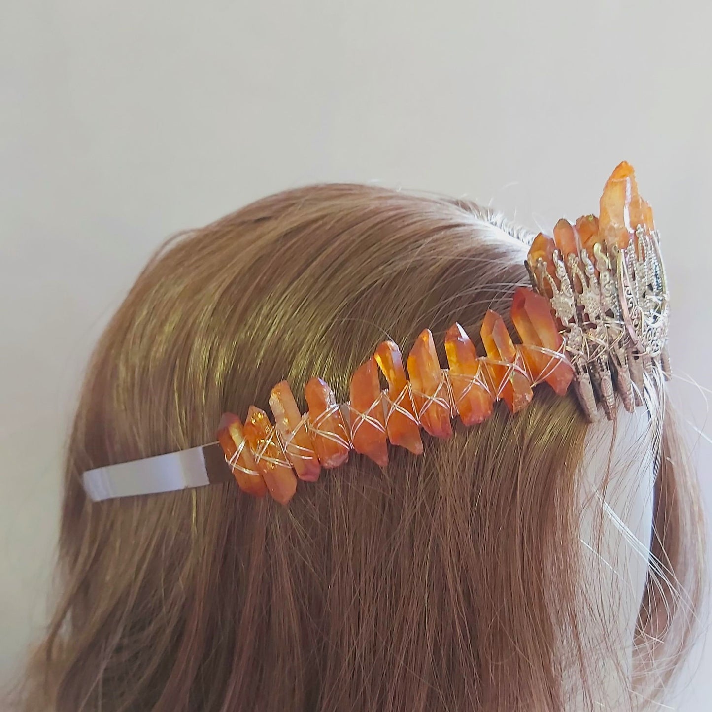 Quartz Crystal Gemstone Crown Tiara Handmade (CR44)