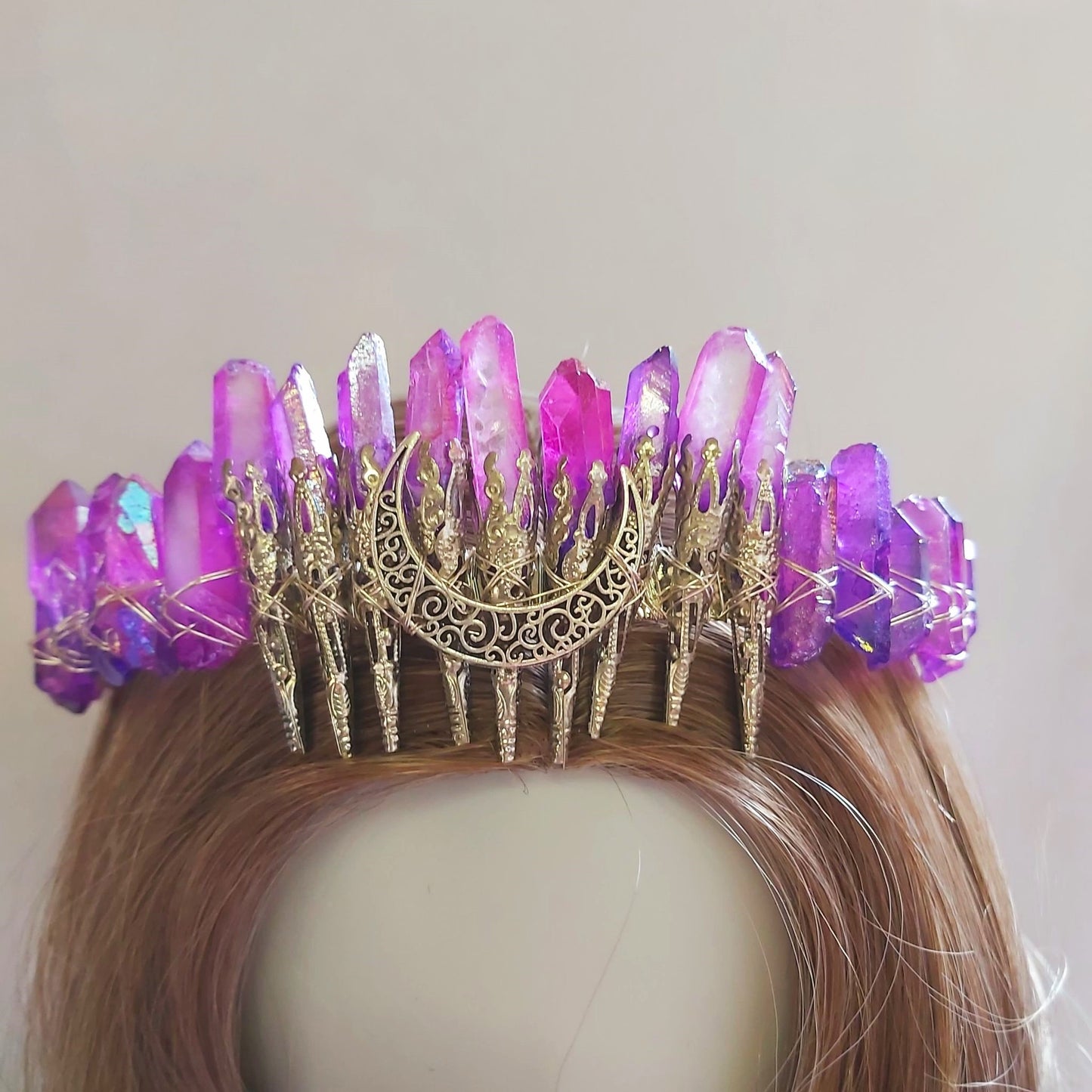 Quartz Crystal Gemstone Crown Tiara Handmade (CR46)