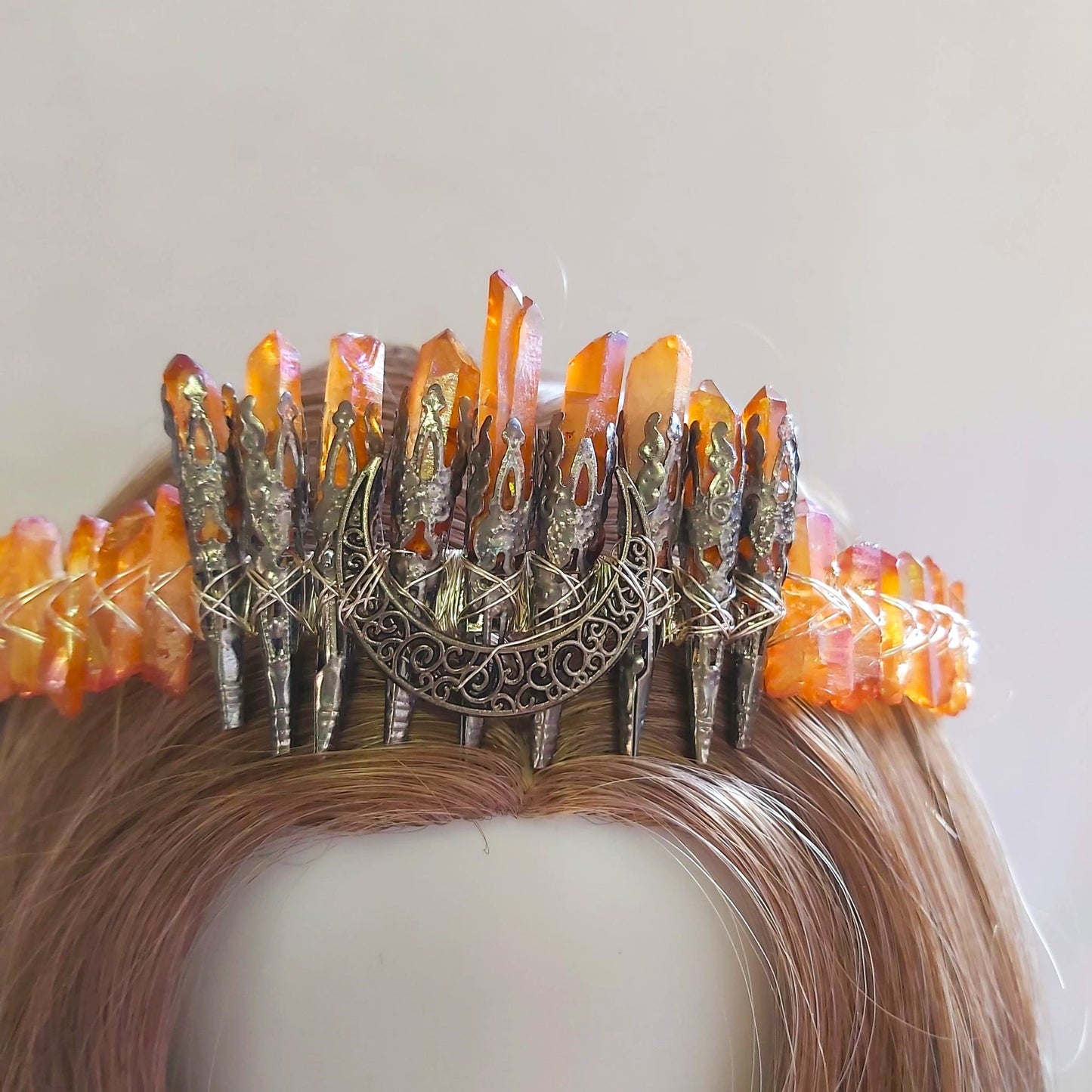 Quartz Crystal Gemstone Crown Tiara Handmade (CR47)