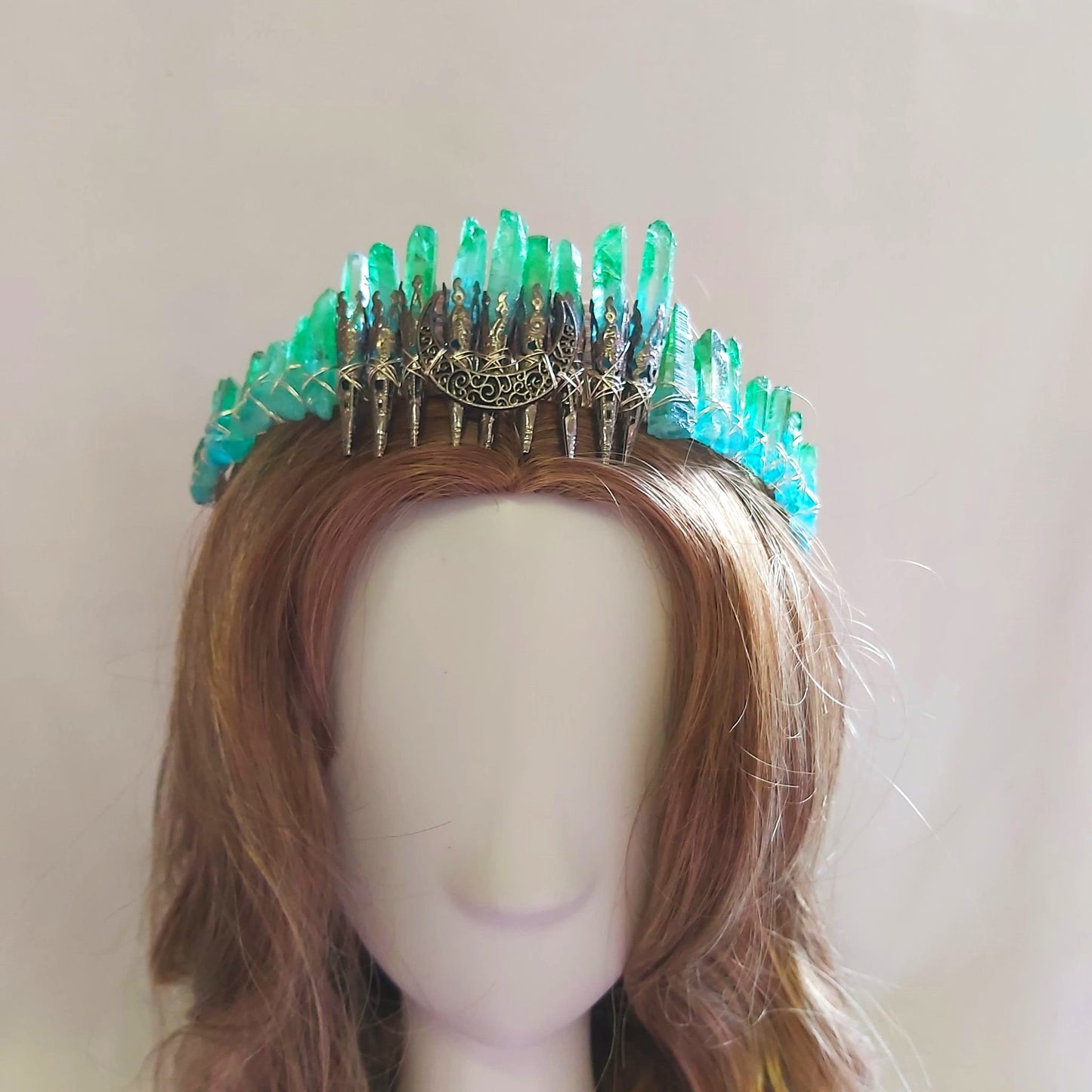 Quartz Crystal Gemstone Crown Tiara Handmade (CR49)