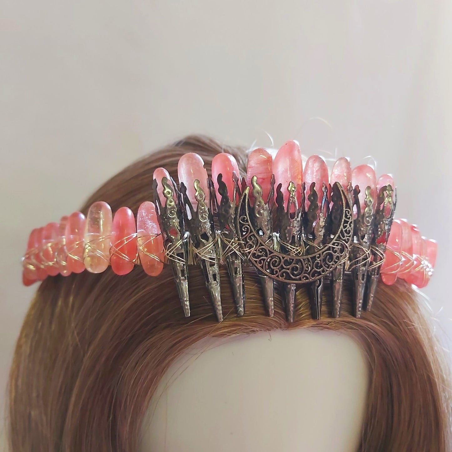 Watermelon Quartz Crystal Gemstone Crown Tiara Handmade (CR51)