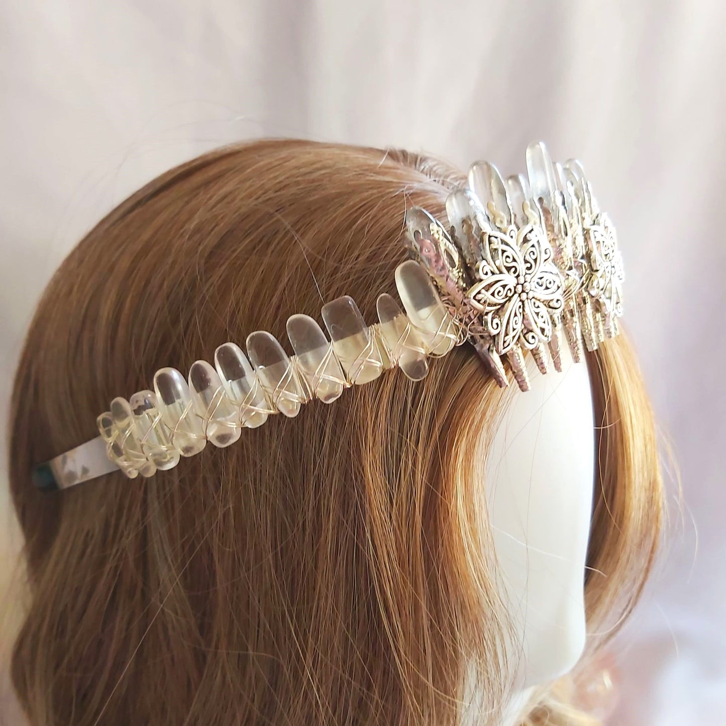 Clear Quartz Crystal Gemstone Crown Tiara Handmade (CR53)