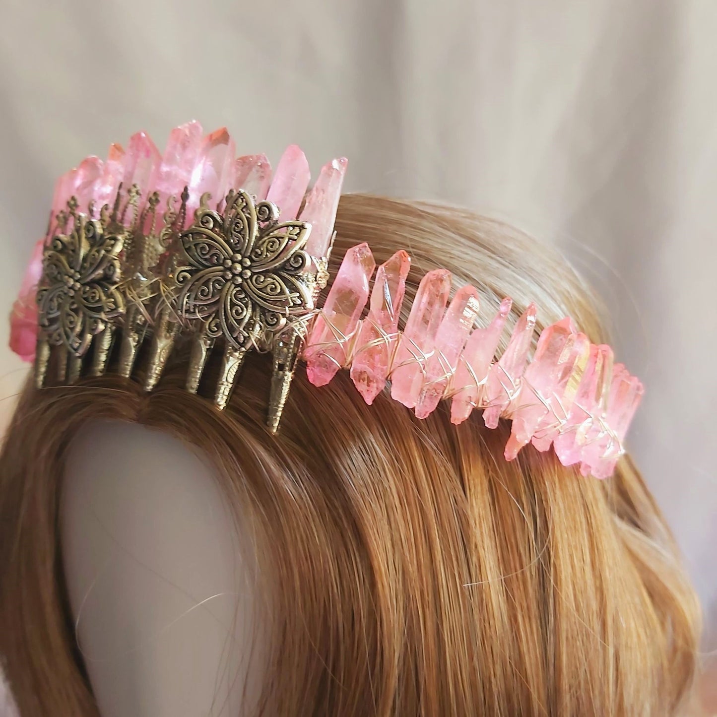 Quartz Crystal Gemstone Crown Tiara Handmade (CR55)