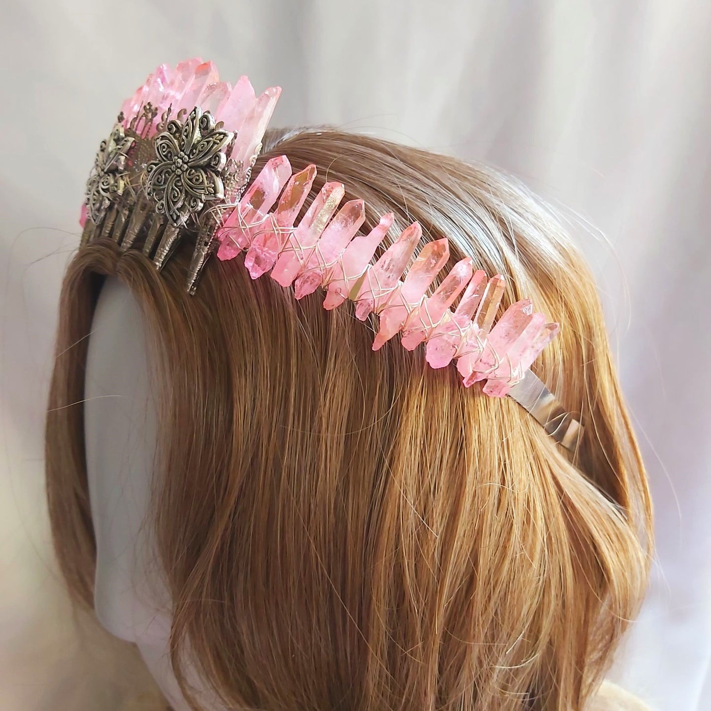 Quartz Crystal Gemstone Crown Tiara Handmade (CR55)