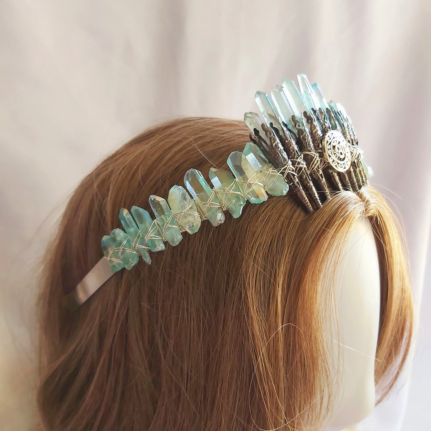 Quartz Crystal Gemstone Crown Tiara Handmade (CR56)