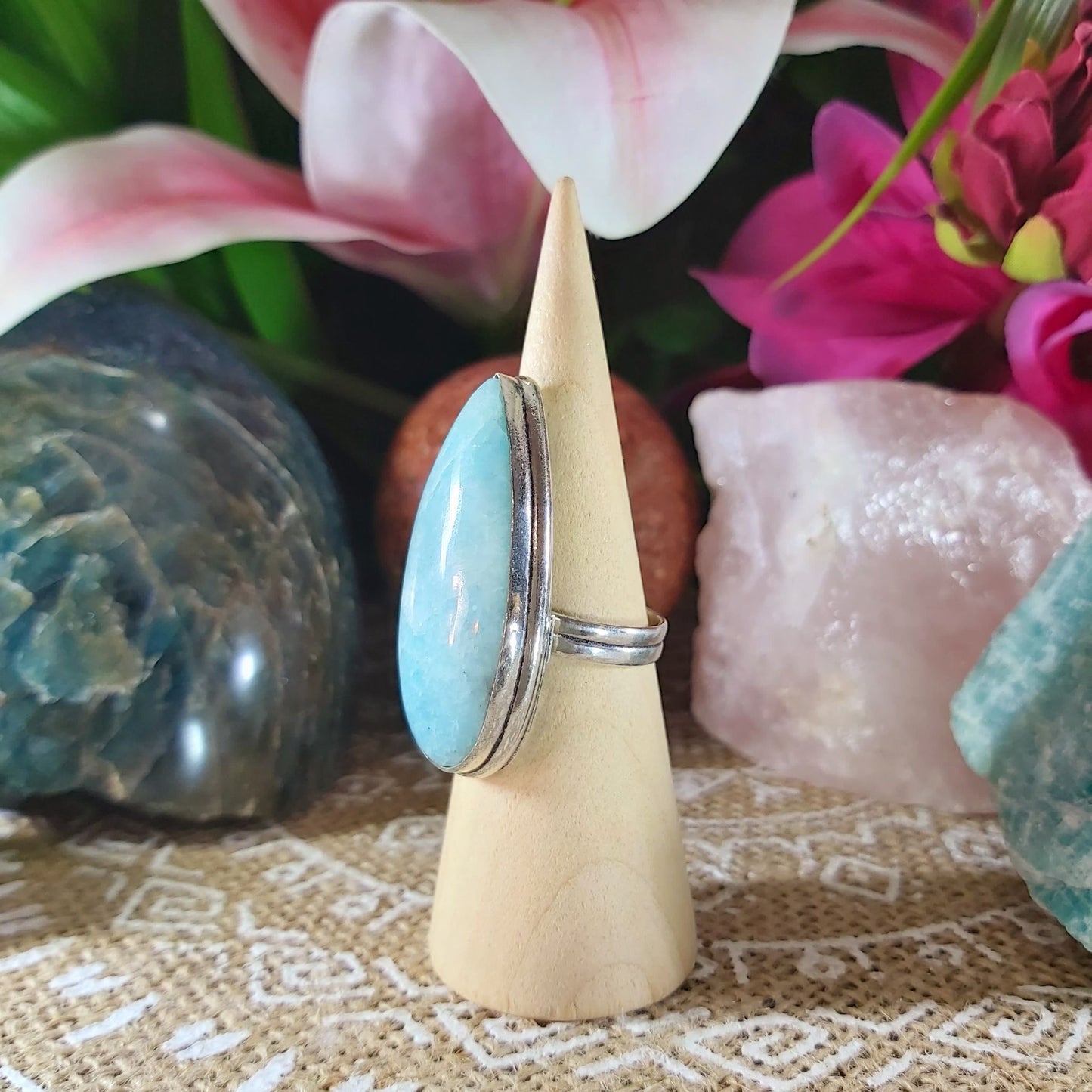 Amazonite Speaking Ones Truth Ring Size US 8 (E1082)