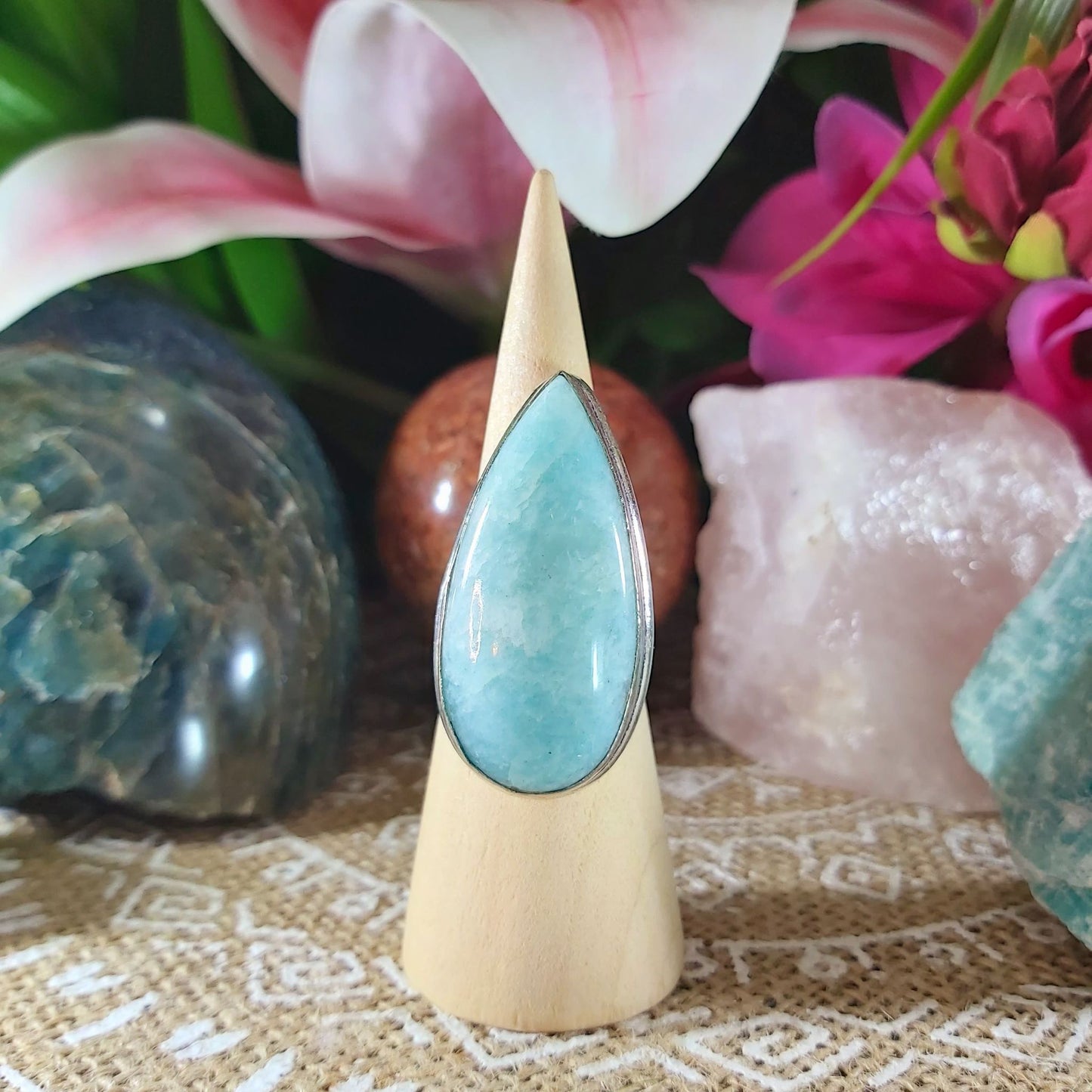 Amazonite Speaking Ones Truth Ring Size US 8 (E1082)
