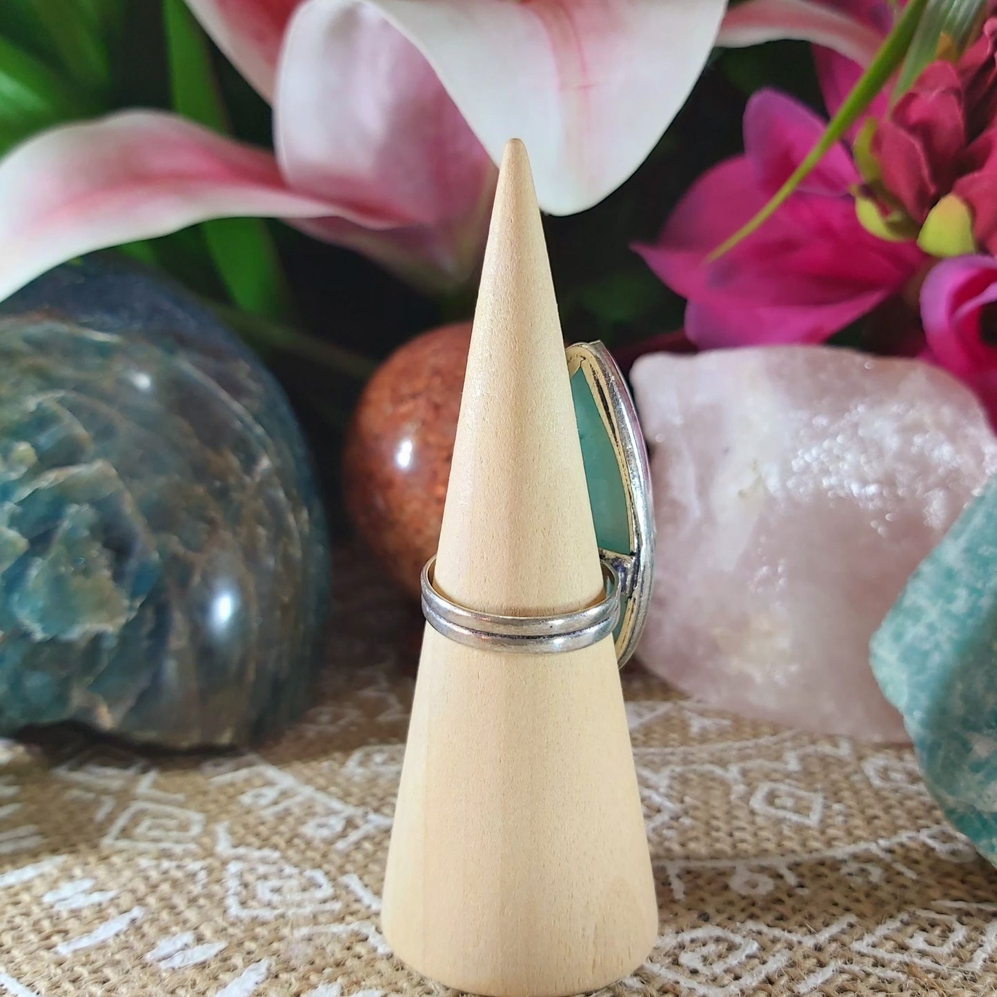 Amazonite Speaking Ones Truth Ring Size US 8 (E1082)